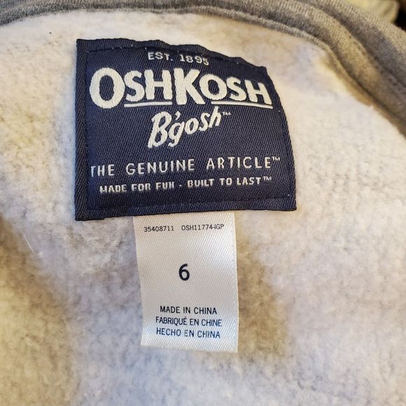 OshKosh Logo Hoodie Boys Zipped Sweatshirt Jacket Grey Camo Size 6 - Picture 6 of 6